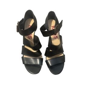 KORS Michael Kors Black Strappy Leather High Heel Open Toe Made In Italy Sz 7M